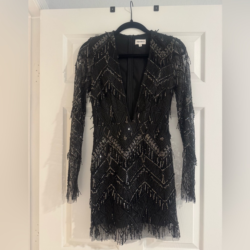 REVOLVE Superdown Nia sequin fringe dress in black